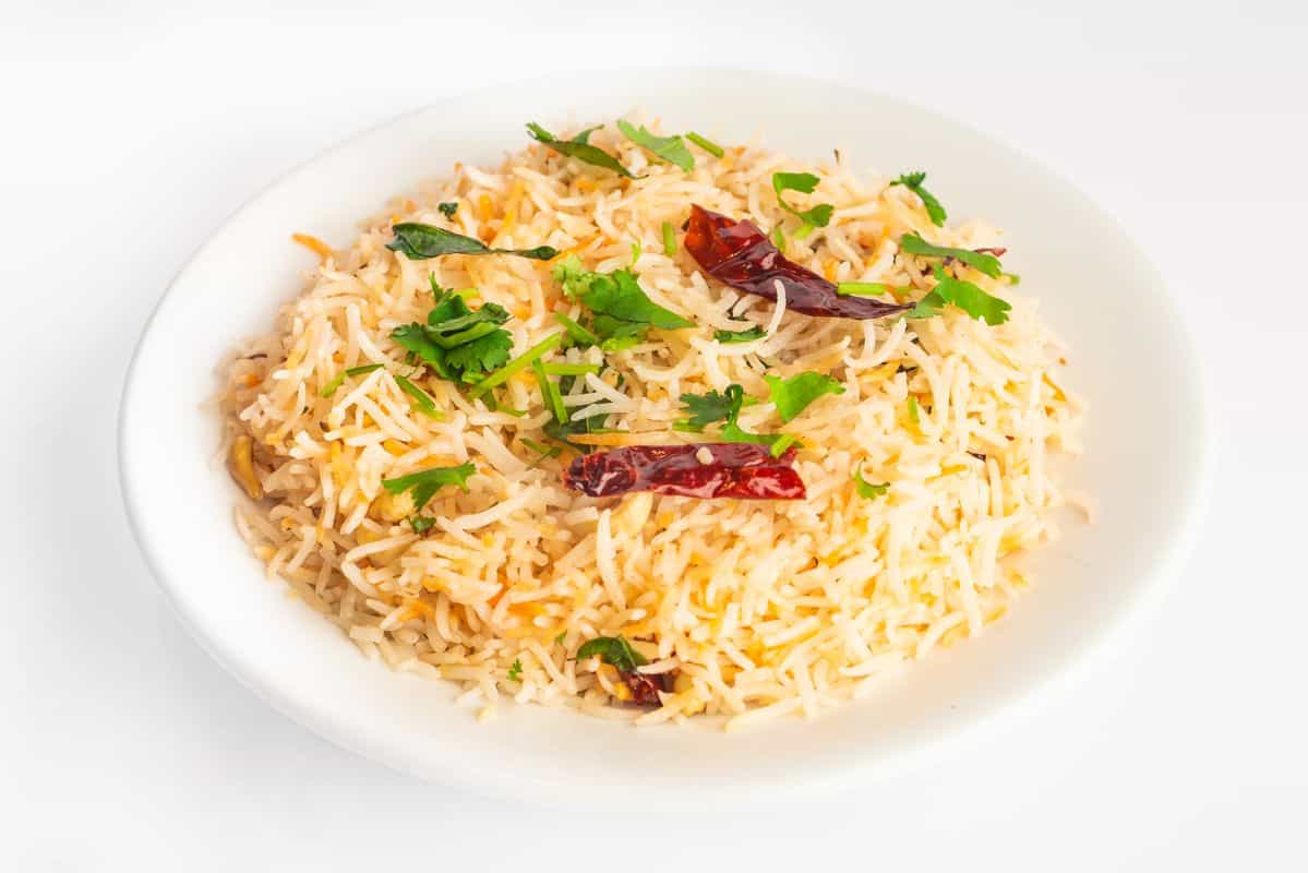 Garlic Rice topped with red chillies