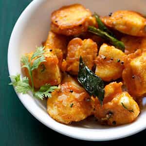 Paneer 65, Fried panner cubes tossed in spicy Indian curry sauce